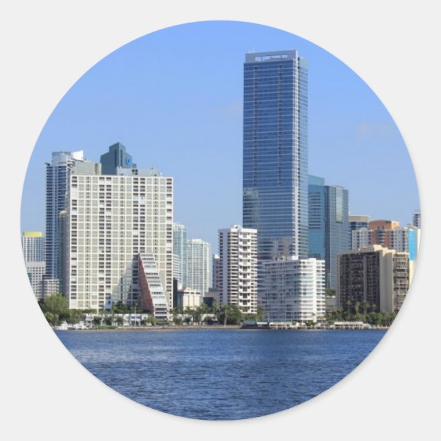 View of Miami Skyline Classic Round Sticker (Front)