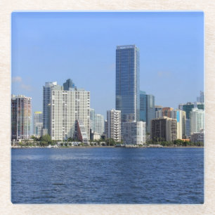 View of Miami Skyline Glass Coaster