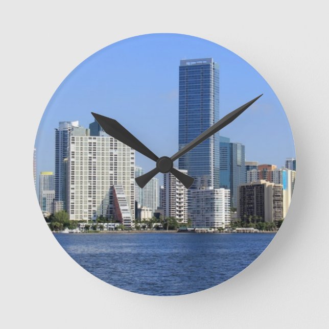 View of Miami Skyline Round Clock (Front)