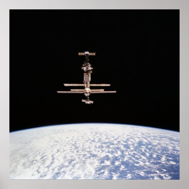 View of Mir Space Station from Shuttle Discovery Poster (Front)