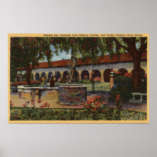 View of Mission, Memory Garden, Serra Statue Poster
