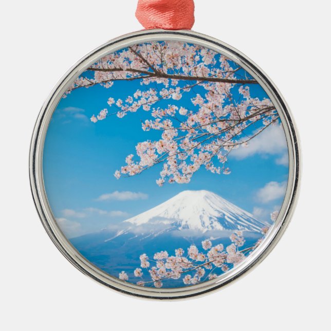 View of Mount Fuji with Cherry Blossoms Metal Tree Decoration (Front)