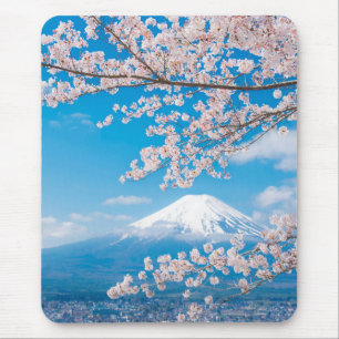 View of Mount Fuji with Cherry Blossoms Mouse Pad