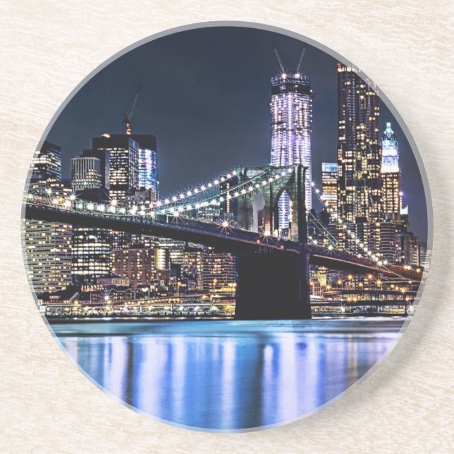 View of New York's Brooklyn bridge reflection Coaster (Front)