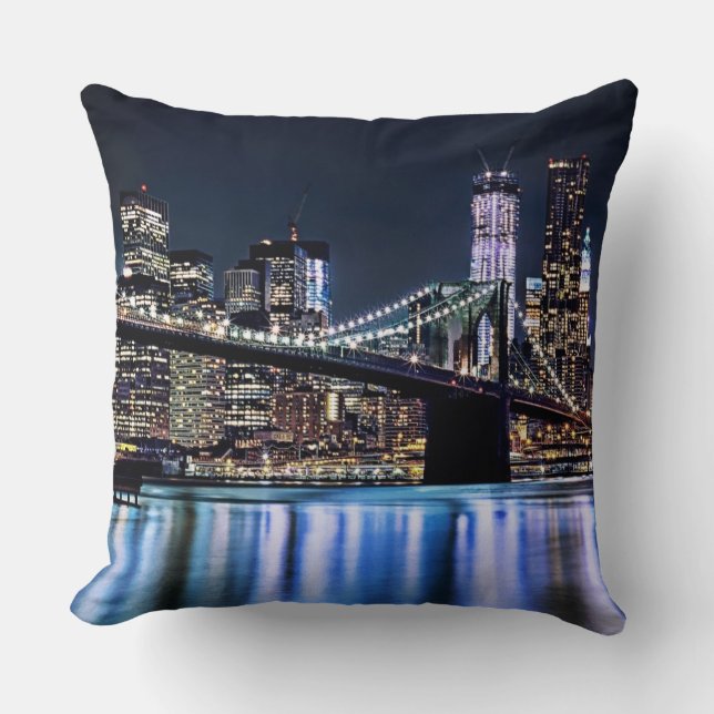 View of New York's Brooklyn bridge reflection Cushion (Front)