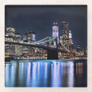 View of New York's Brooklyn bridge reflection Glass Coaster