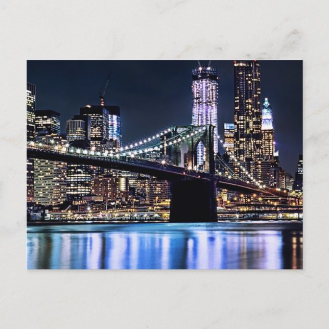 View of New York's Brooklyn bridge reflection Postcard (Front)