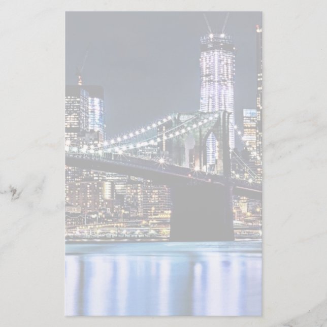 View of New York's Brooklyn bridge reflection Stationery (Front)