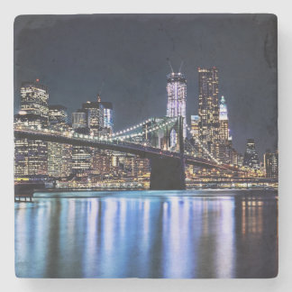 View of New York's Brooklyn bridge reflection Stone Coaster