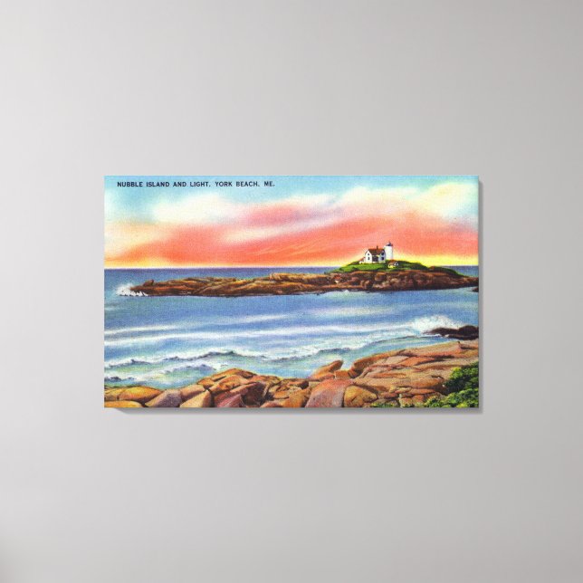 View of Nubble Island and the Lighthouse Canvas Print (Front)