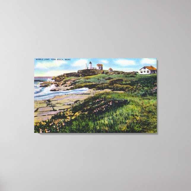 View of Nubble Lighthouse from York Beach Canvas Print (Front)
