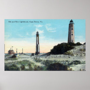 View of Old and New LighthouseCape Henry, VA Poster