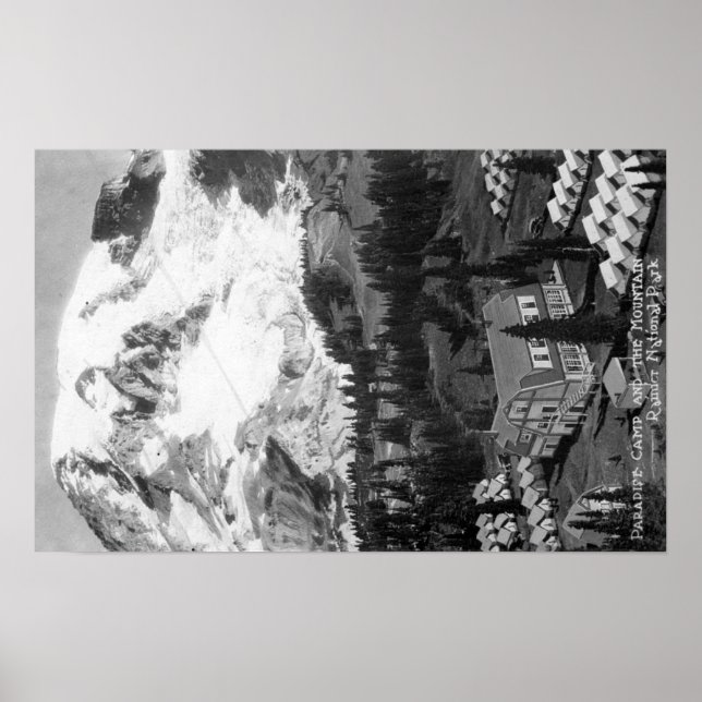View of Paradise Camp and Mt Rainier Poster (Front)