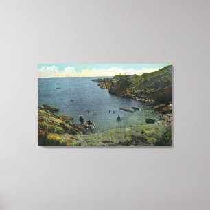 View of Perkins Cove, Swimming Scene Canvas Print