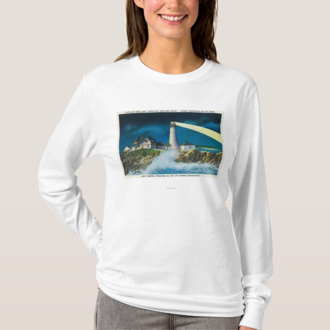 View of Portland Head Lighthouse on Casco Bay T-Shirt (Front)
