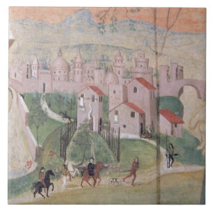 View of Prato City, detail from the Crucifixion, f Tile