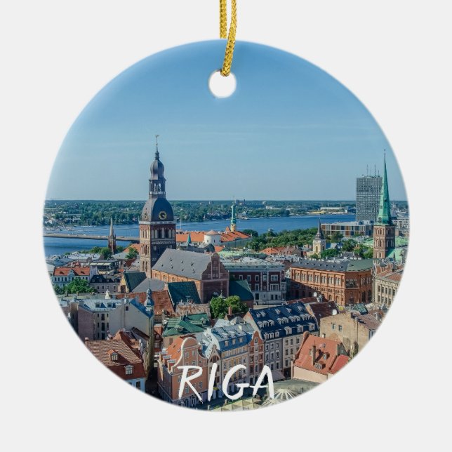 View of Riga city centre from above Ceramic Tree Decoration (Front)