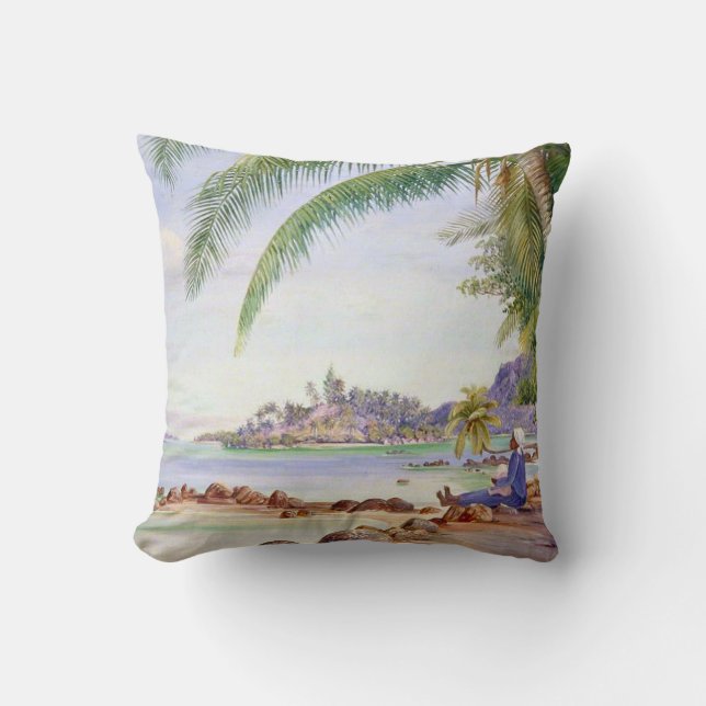 View of Round Island, painting by Marianne North, Cushion (Front)