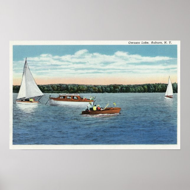 View of Sail and Motor Boats on Owasco Lake Poster (Front)