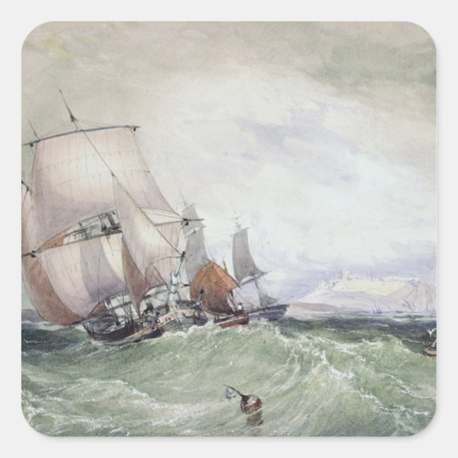 View of Scarborough, with a Collier Brig Square Sticker (Front)