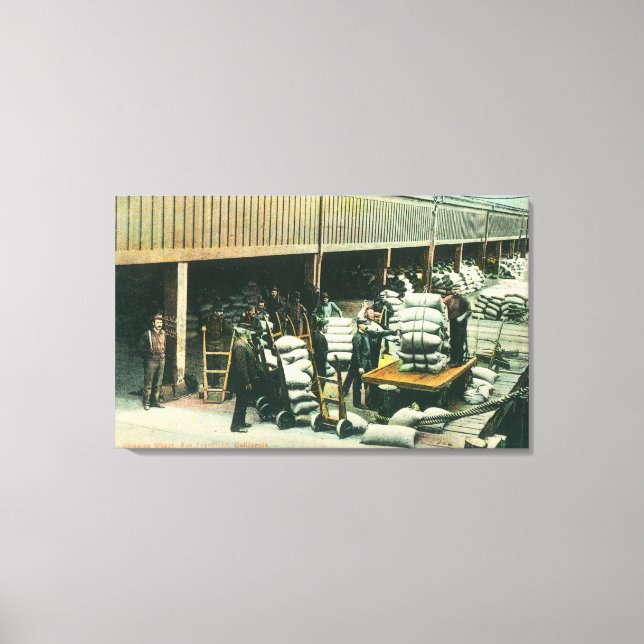 View of Ship Yard Workers Shipping Wheat Canvas Print (Front)