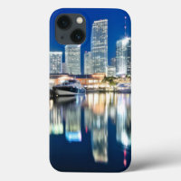 View of skyline with reflection in water, Miami
