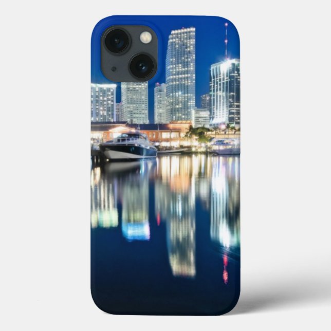 View of skyline with reflection in water, Miami Case-Mate iPhone Case (Back)