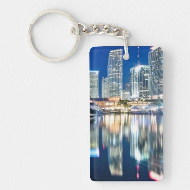 View of skyline with reflection in water, Miami Key Ring (Front)