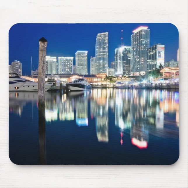 View of skyline with reflection in water, Miami Mouse Pad (Front)