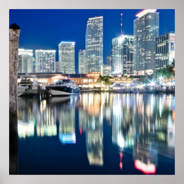 View of skyline with reflection in water, Miami Poster (Front)