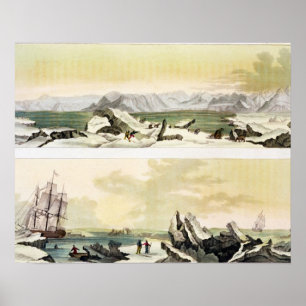 View of Spitsbergen with 'The Dorothea' (colour en Poster
