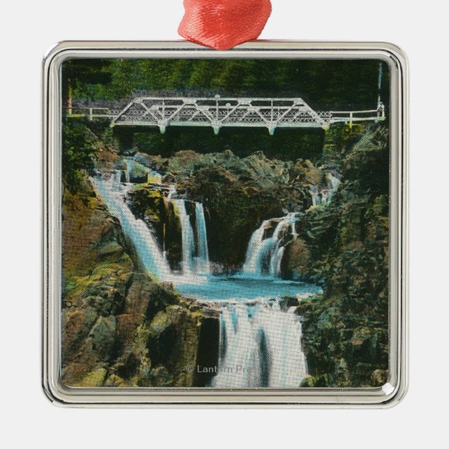 View of Split Rock Falls and Bridge Metal Tree Decoration (Front)