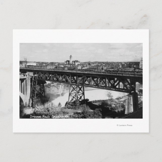 View of Spokane Falls and Bridge Postcard (Front)