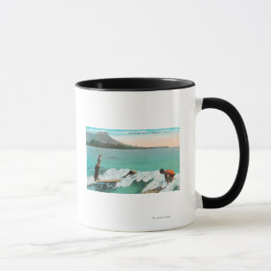 View of Surfers Board Riding, One Taking a Mug