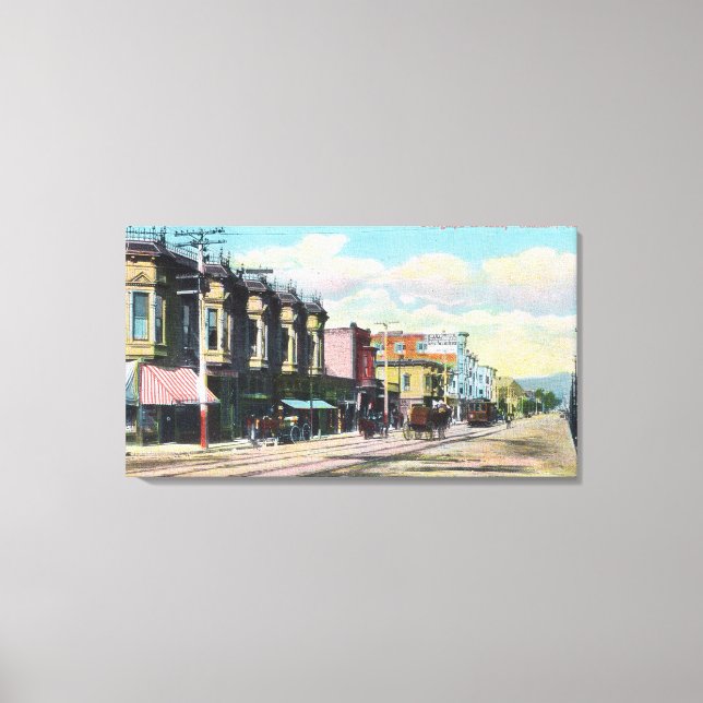 View of Telegraph Ave with Horse Carts Canvas Print (Front)