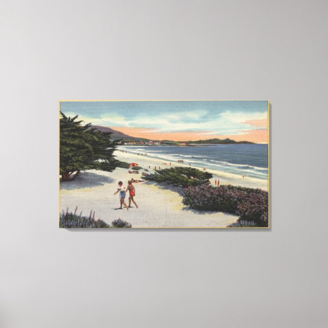 View of the Beach, Sunbathers Walking Canvas Print (Front)