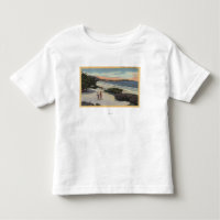 View of the Beach, Sunbathers Walking