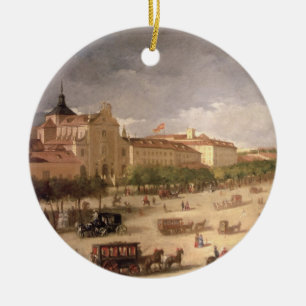 View of the Calle de Alcala, Madrid (oil on canvas Ceramic Tree Decoration