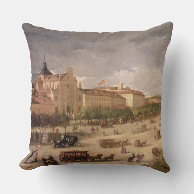 View of the Calle de Alcala, Madrid (oil on canvas Cushion (Front)