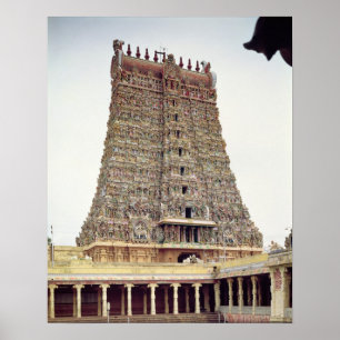 View of the carved exterior of the south gopuram poster