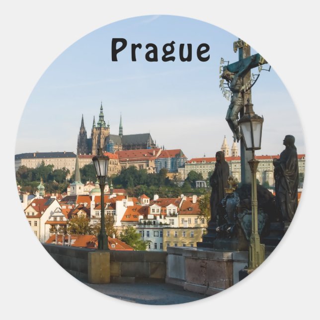 View of the Castle from Charles bridge in Prague Classic Round Sticker (Front)