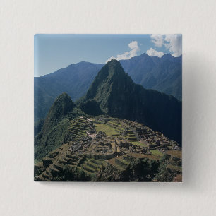 View of the citadel at Machu Picchu 15 Cm Square Badge