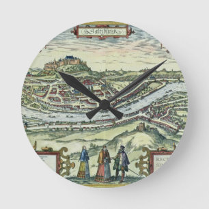 View of the city of Salzburg on the banks of the r Round Clock