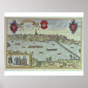 View of the city of Warsaw beside the river Vistul Poster