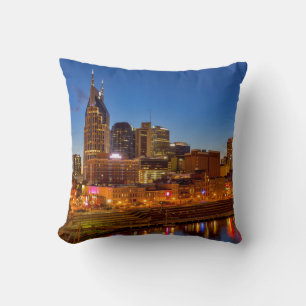 View of the city skyline at dusk cushion