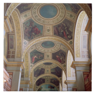 View of the coffered Library ceiling with gilded s Tile