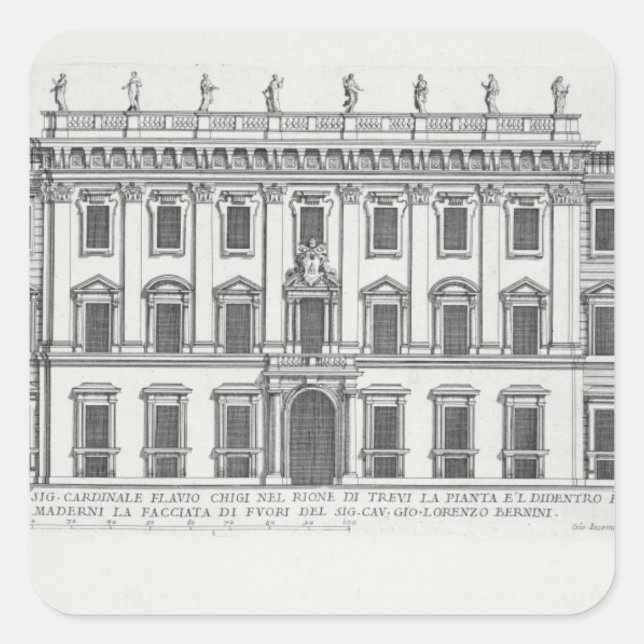 View of the facade of Palazzo Chigi, Rome, designe Square Sticker (Front)
