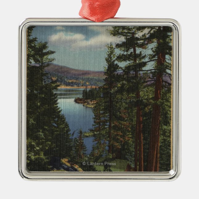 View of the Lake through the Pines # 2 Metal Tree Decoration (Front)