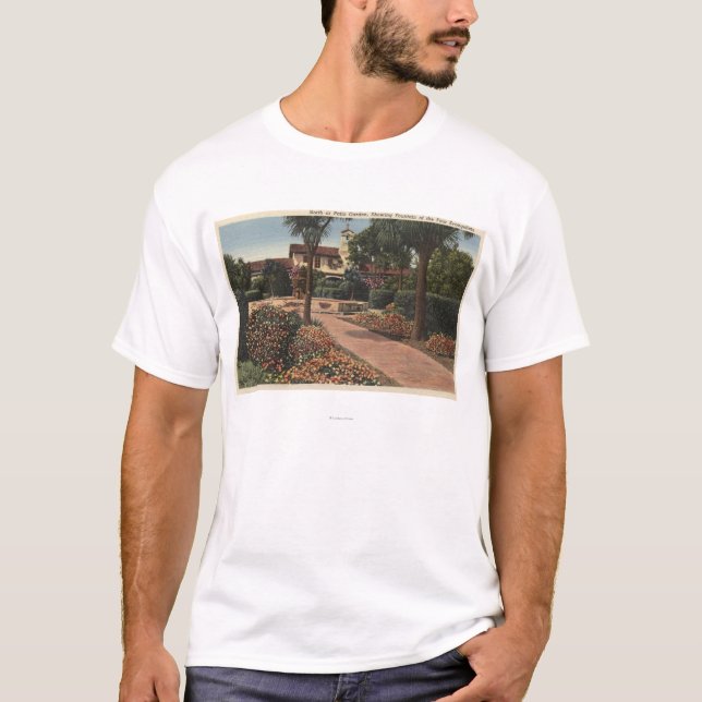 View of the Mission, Patio Gardens T-Shirt (Front)