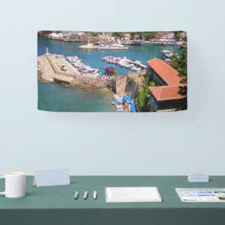 View of the port, beach Mermerly in city Antalya Banner